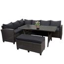 Bild 1 von Poly Rattan Garnitur MCW-E96, Garten-/Lounge-Set Sitzgruppe, Spun Poly halbrundes Rattan ~ anthrazit, Kissen anthrazit