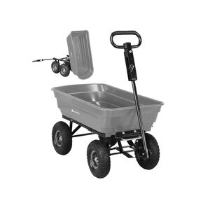 Miweba Bollerwagen Dumper, verriegelbare Kippfunktion, robuste PP-Wanne, Anhängerkupplung, bis 300kg (Grau)