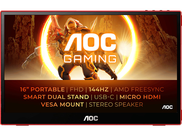 Bild 1 von AOC 16G3 15,6 Zoll Full-HD tragbarer Monitor (4 ms Reaktionszeit, 144 Hz), Schwarz/Rot