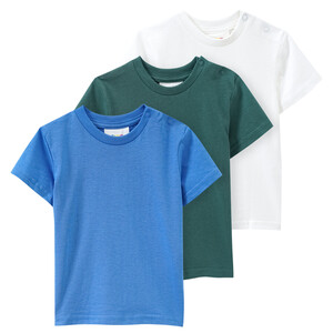 3 Baby T-Shirts unifarben DUNKELGRÜN / BLAU / WEISS