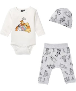 Winnie Pooh Newborn Mütze + Body + Hose, 3-tlg. Set, natur melange