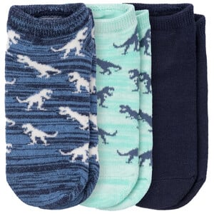 3 Paar Jungen Sneaker-Socken mit Dinosauriern DUNKELBLAU / TÜRKIS