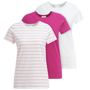 3 Damen T-Shirts in verschiedenen Dessins ROSA / WEISS / BEERE