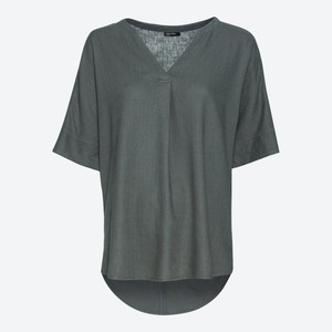 Damen-Leinenbluse mit V-Ausschnitt, Dark-green