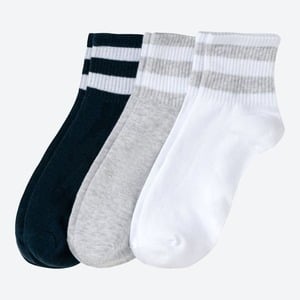 Herren-Kurzschaft-Sport-Socken mit Rippen-Design, 3er-Pack, White