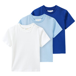 3 Baby T-Shirts unifarben HELLBLAU / KÖNIGSBLAU / WEISS