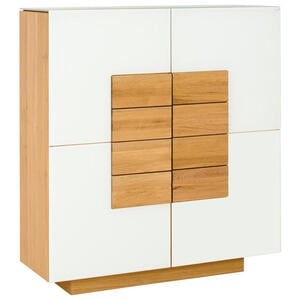 Voglauer Highboard Vmontanara, Weiß, Eiche, Holz, Glas, Wildeiche, furniert, mehrschichtige Massivholzplatte (Tischlerplatte),furniert, massiv,massiv, 6 Fächer, 128x138x43 cm, Goldenes M, Made in A