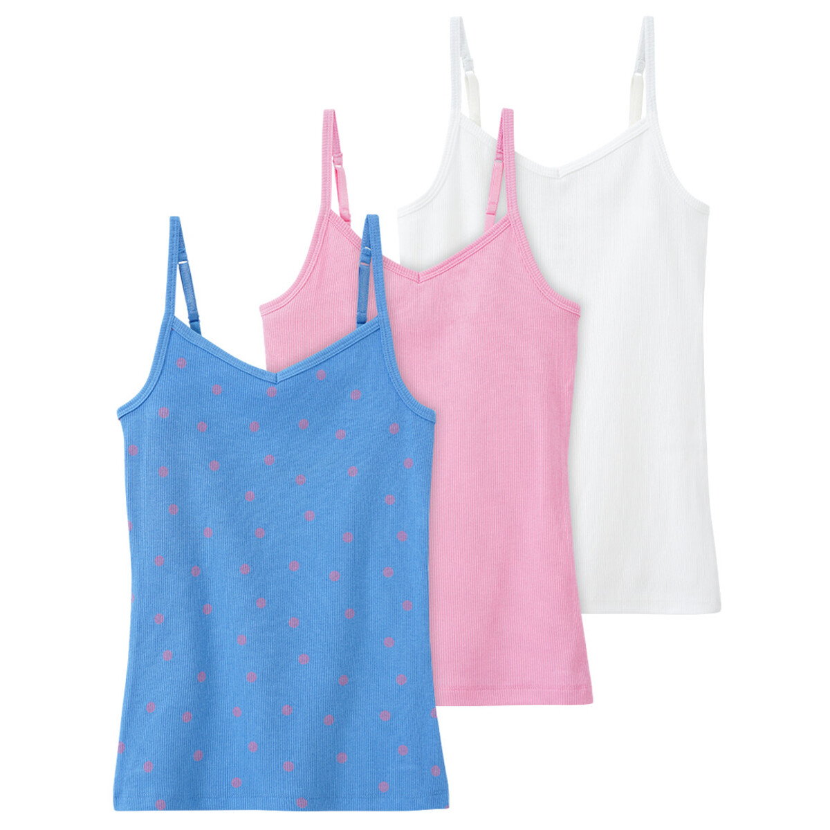 Bild 1 von 3 Mädchen Unterhemden in Rippstruktur ROSA / BLAU / WEISS