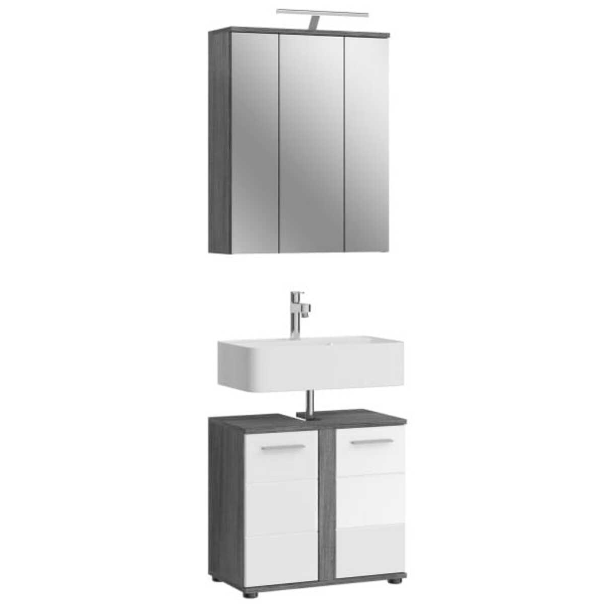 Bild 1 von Badmöbelset inklusive Beleuchtung Blake 2-teilig Rauchsilber / Hochglanz Weiß 64x191x34 cm