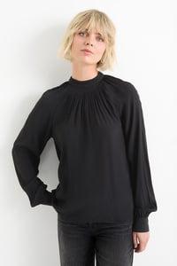 C&A Business-Bluse mit Stehkragen, Schwarz, Größe: 34