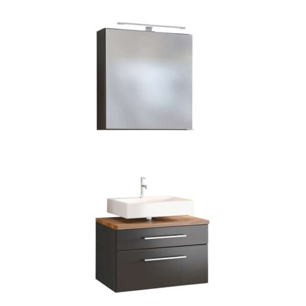 Bild 1 von Badmöbelset Davos 2-teilig Front Grau matt, Spiegelfront/Korpus Grau-Wotan Eiche-Optik 60x200x47 cm