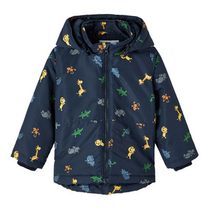 Jungen Steppjacke mit abnehmbarer Kapuze und Alloverprint Blau