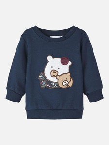 Mädchen Sweatshirt mit Bärenstickerei Blau