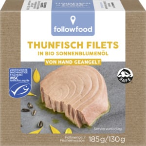 followfood Thunfisch Filets in Bio Sonnenblumenöl, 185 g