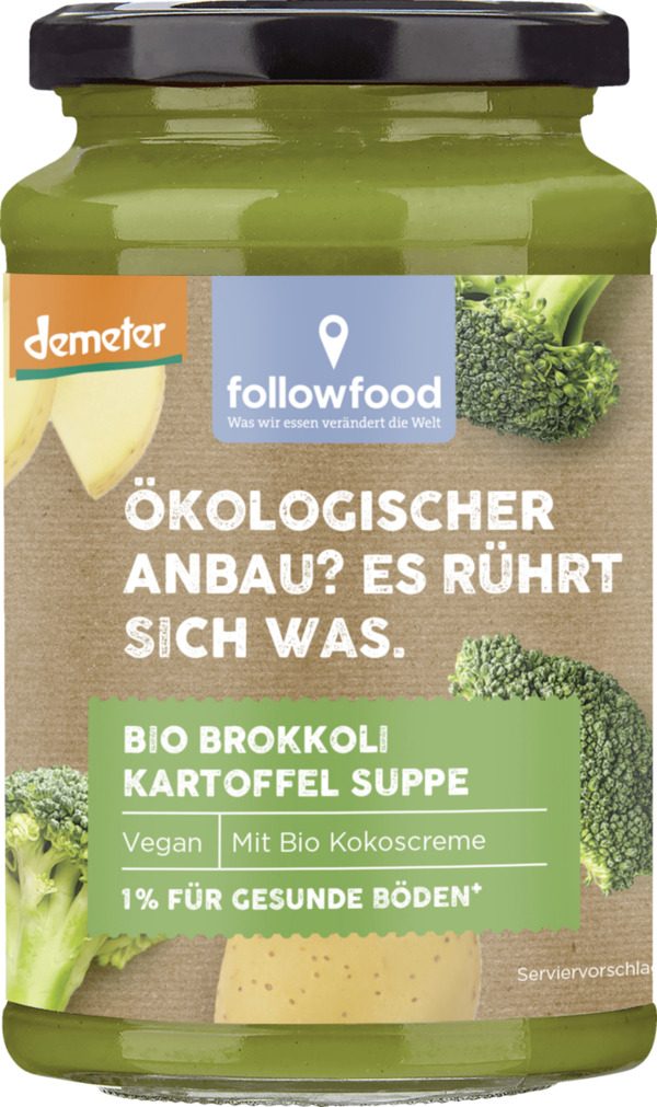 Bild 1 von followfood Bio Brokkoli Kartoffel Suppe mit Bio Kokoscreme, 380 ml