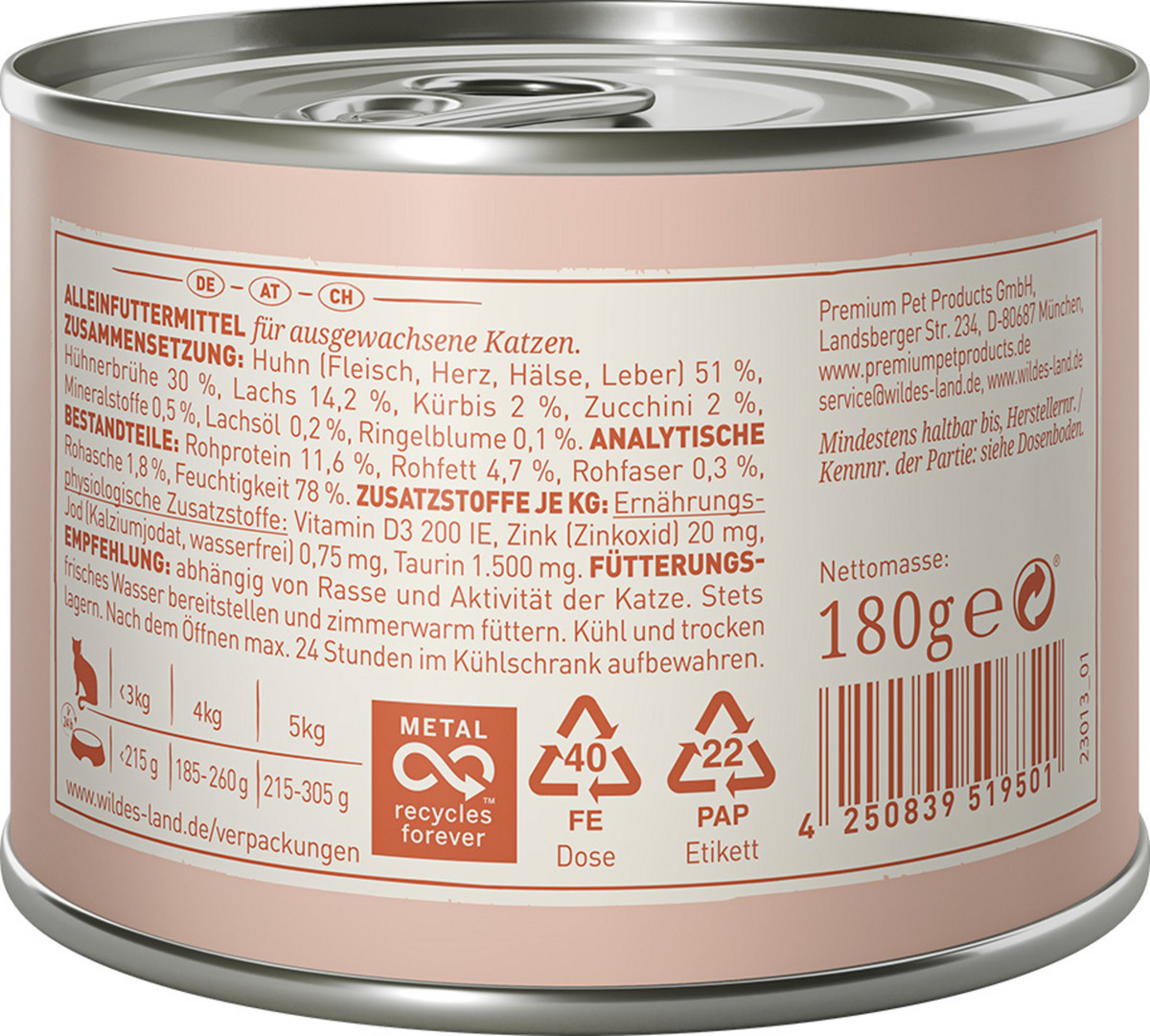 Bild 2 von Wildes Land Katzennassfutter Ragout Huhn Lachs mit Karotten, 180 g