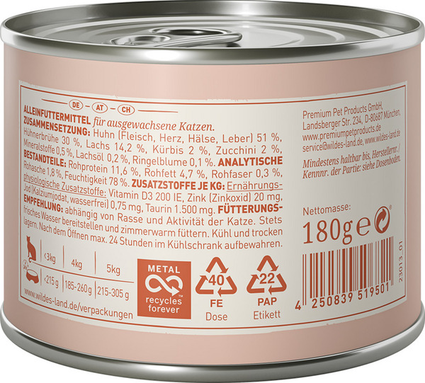 Bild 2 von Wildes Land Katzennassfutter Ragout Huhn Lachs mit Karotten, 180 g