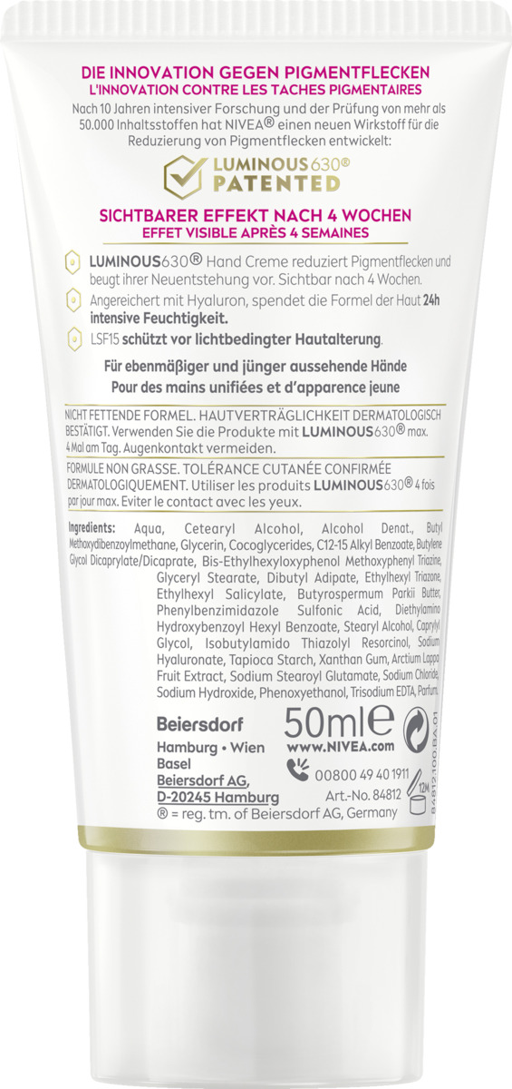 Bild 2 von NIVEA Hand Creme Luminous630° Anti-Pigmentflecken hochwirksame LSF 15, 50 ml
