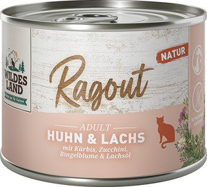 Wildes Land Katzennassfutter Ragout Huhn Lachs mit Karotten, 180 g
