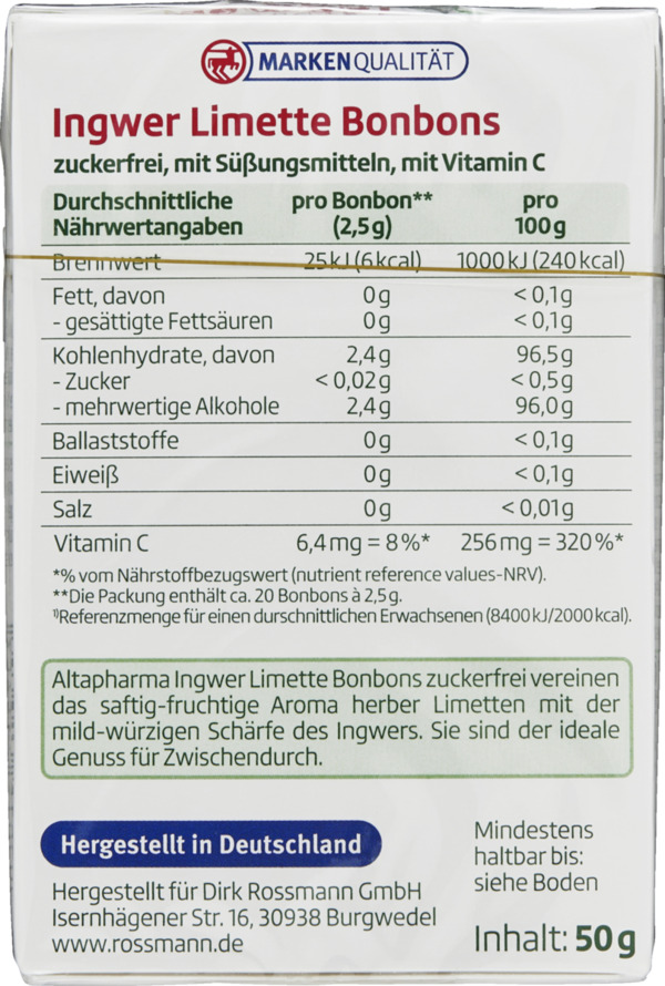 Bild 2 von altapharma ALTAPHARMA INGWER-LIMETTE BONBONS, 50 g