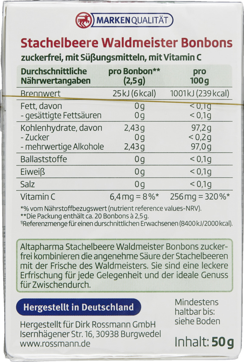 Bild 2 von altapharma ALTAPHARMA STACHELBEEREWALDMEISTER BONBONS, 50 g