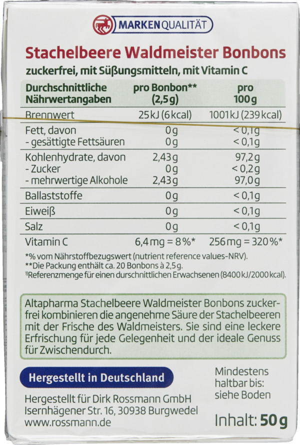 Bild 2 von altapharma ALTAPHARMA STACHELBEEREWALDMEISTER BONBONS, 50 g