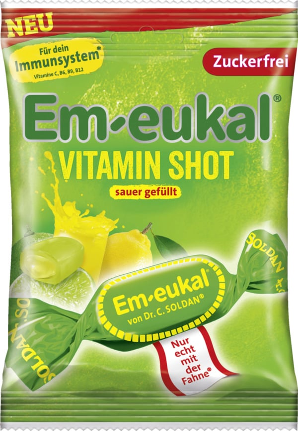 Bild 1 von Em-eukal Vitamin-Shot sauer gefüllt Fruchtbonbons, 75 g