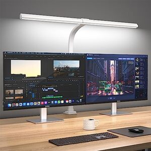 Schreibtischlampe LED Dimmbar, 24W Schreibtischlampe klemmbar für Homeoffice, Augenschutz Architektenlampe, Berührungssteuerung Büro Tischlampe, Verstellbarer Schwanenhals, Monitor Lampe, 6 Farbmo