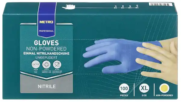 Bild 1 von METRO Professional Einmalhandschuhe, Nitril, ungepudert, Größe XL, blau, 100 Stück