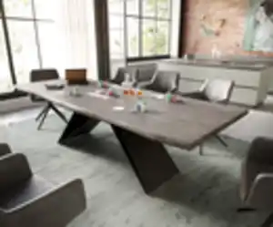 Esstisch Edge 260x100 Akazie Platin V-Gestell Flachstahl Schwarz Live-Edge