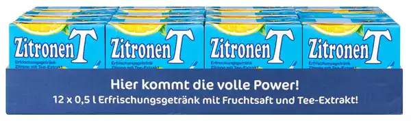 Bild 1 von Ein ganzer Karton MEIN T ZitronenT oder PfirsichT, Karton = 12 x 500-ml-Packg.