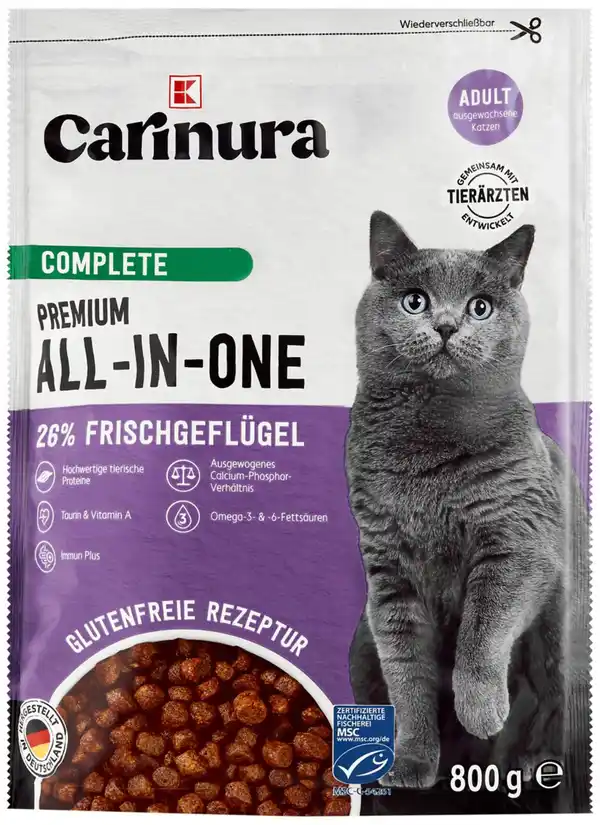 Bild 1 von K-CARINURA Premium-All-in-One Trockenfutter für Katzen, 800-g-Packg.