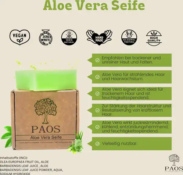 Bild 2 von PAOS Aloe Vera Seife, 150 g