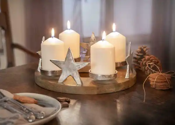 Bild 1 von Home-trends24.de Adventskranz »Adventskranz Stern Holz Advent Gesteck Teelichhalter Kerzenhalter Weihnachten Deko Weihnachtsdeko«