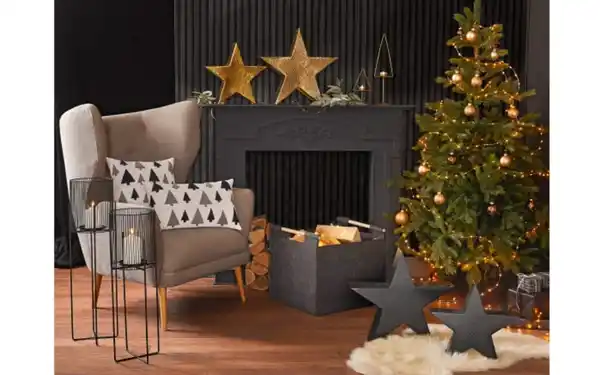 Bild 2 von Kissen mit Weihnachtsbaummotiv gefüllt, Baumwolle und Polyester, grau/schwarz/weiß, 45 x 45 cm