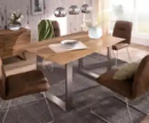 Esstisch Edge 140x90 Akazie Natur Edelstahl Schmal Schweizer Kante