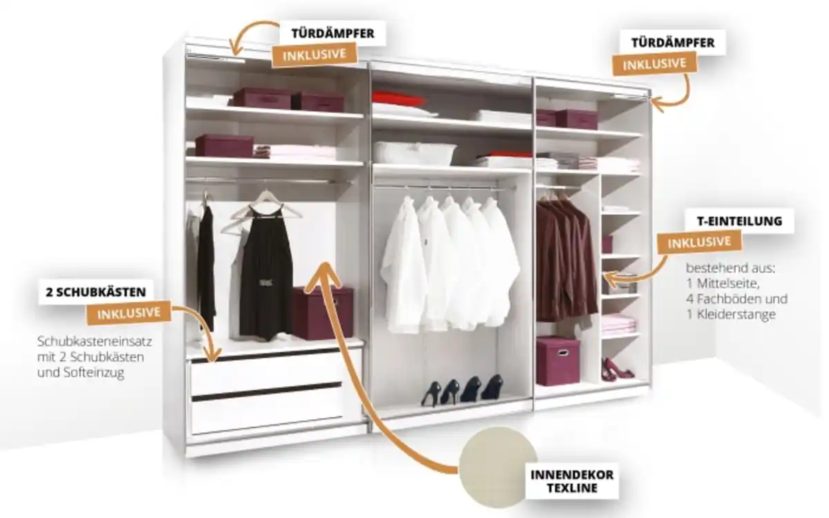Bild 3 von Staud - Schwebetürenschrank Lento, vulkan/Artisan Eiche, 249 x 222 cm, inkl. umfangreiche Zusatzausstattung