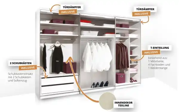 Bild 3 von Staud - Schwebetürenschrank Lento, vulkan/Artisan Eiche, 249 x 222 cm, inkl. umfangreiche Zusatzausstattung