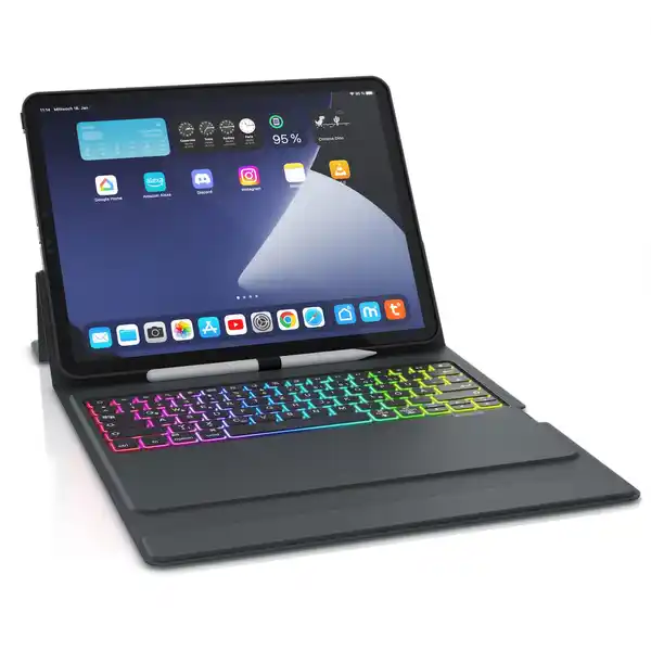 Bild 1 von Aplic Bluetooth Tastatur kompatibel mit iPad Pro 12,9 Zoll - Gen 3 + 4 - 500 mAh Akku - inkl. Hülle - Tablet Keyboard kompatibel mit Apple Layout