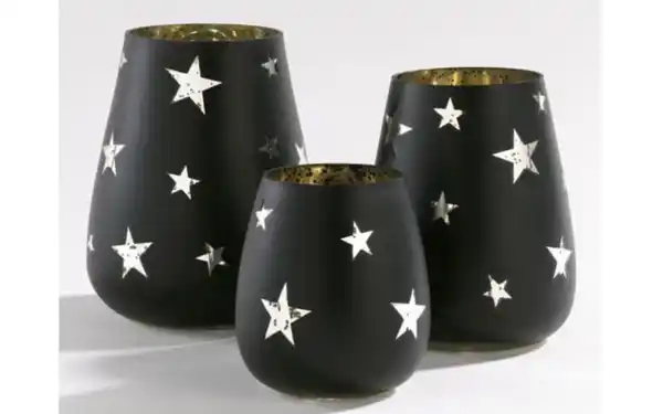 Bild 2 von Windlicht klein, schwarz mit silbernen Sternen, 10 cm