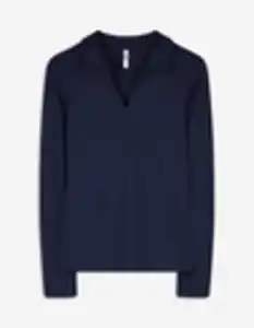 Damen Langarm-Poloshirt - V-Ausschnitt