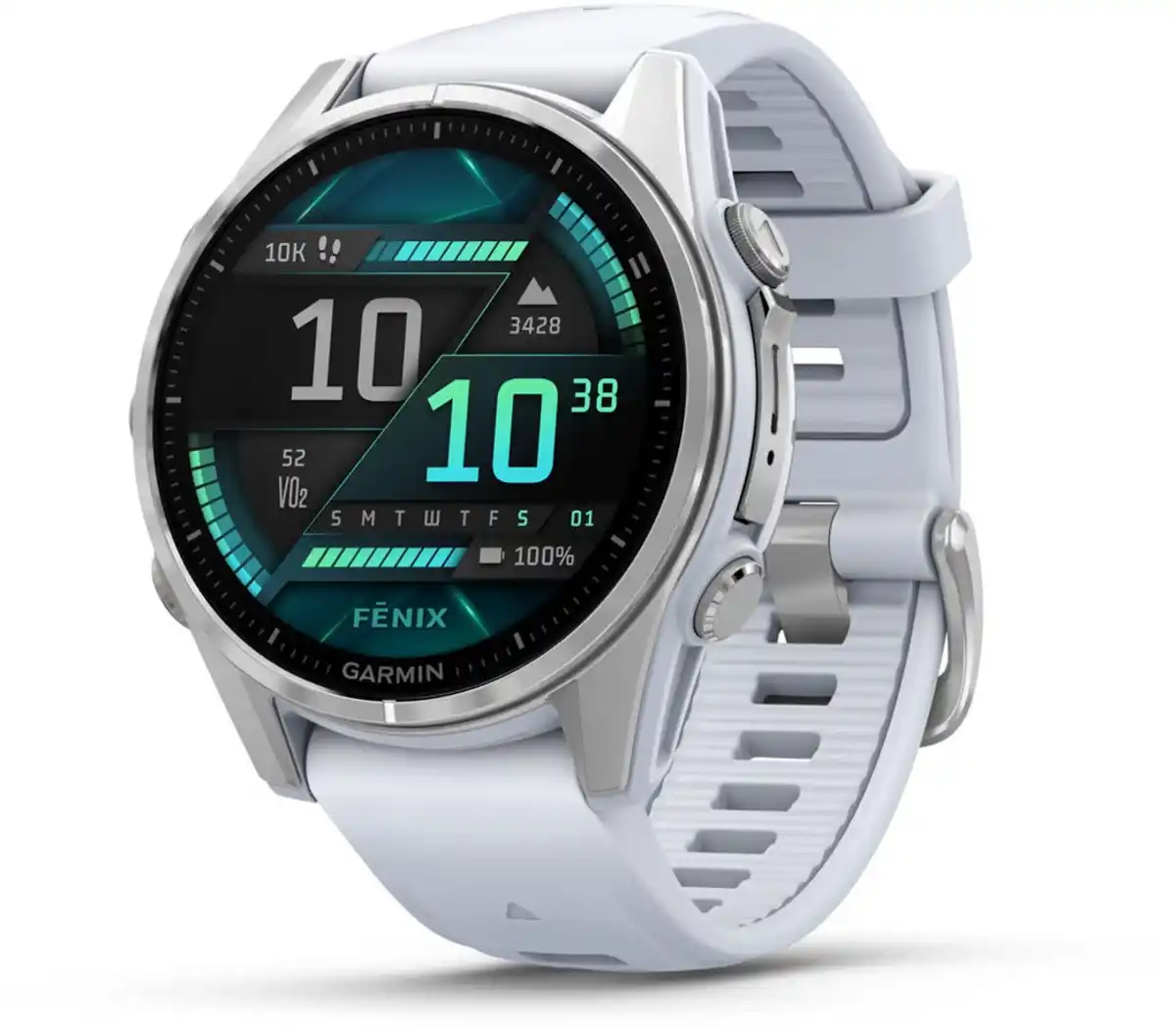 Bild 1 von fenix 8 (43mm) Smartwatch mit QuickFit-Silikon-Armband (20mm) steinweiß/silber