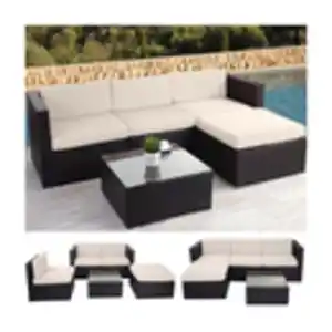 Poly-Rattan-Garnitur MCW-D28, Gartengarnitur Sofa Set ~ braun, Polster creme ohne Deko-Kissen/Abdeckung