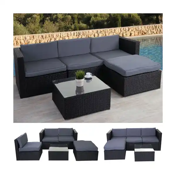 Bild 1 von Poly-Rattan-Garnitur MCW-D28, Gartengarnitur Sofa Set ~ anthrazit, Polster grau ohne Deko-Kissen/Abdeckung