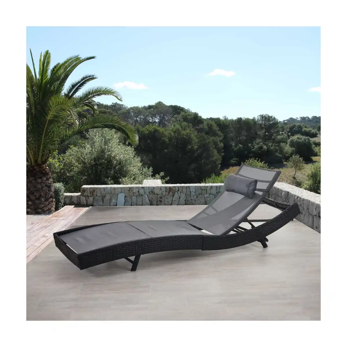 Bild 1 von Sonnenliege Phoenix, Relaxliege Gartenliege Liege, Poly-Rattan ~ anthrazit, Bezug grau