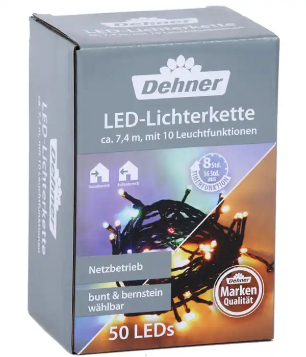 Bild 1 von Dehner LED-Lichterkette bunt/bernstein, 50 LEDs