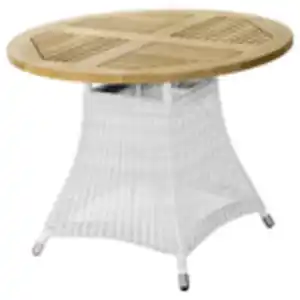 Zebra  Gartentisch Loomus, Weiß, Alu, Teak, Holz, Metall, Kunststoff, Teakholz, massiv, Hartholz, rund, rund, 75 cm, Gartenmöbel, Gartentische, Gartentische