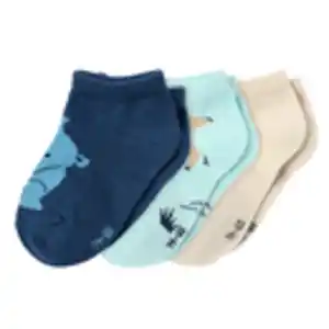 3 Paar Baby Sneaker-Socken mit Wildtieren HELLTÜRKIS / DUNKELBLAU / BEIGE