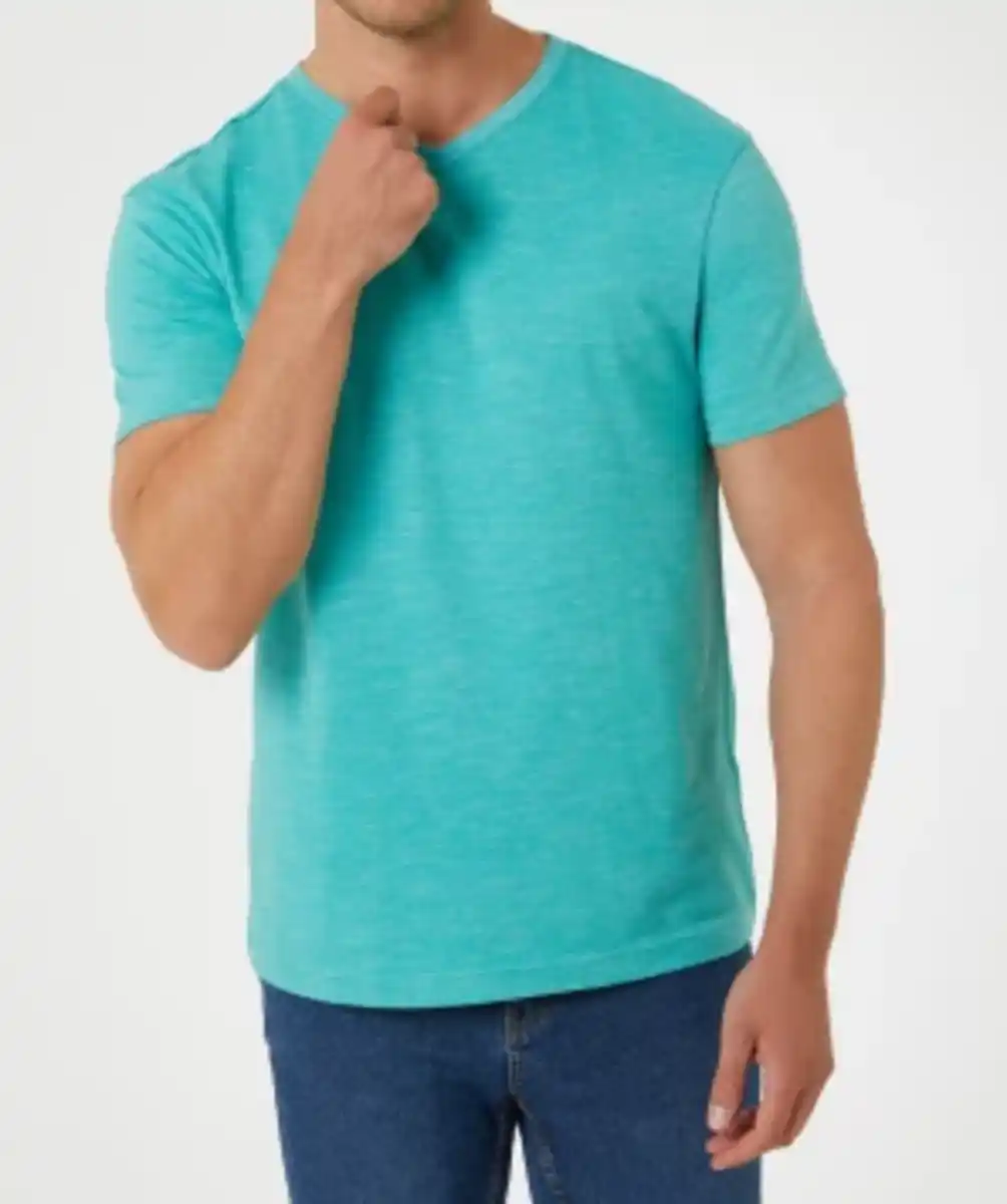 Bild 1 von Meliertes T-Shirt, X-Mail, V-Ausschnitt, türkis