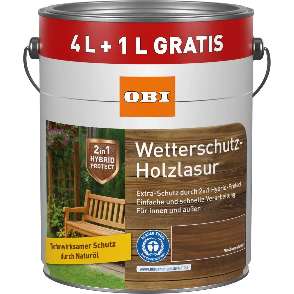 Bild 1 von OBI Wetterschutz Holzlasur 2in1 Nussbaum Dunkel 5 l